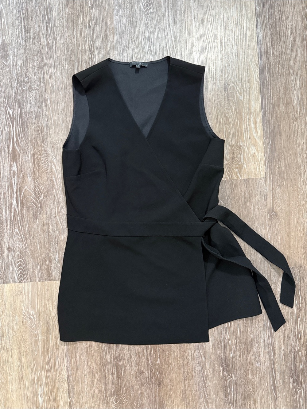Lafayette 148 New York Black Sleeveless Wrap Top with Side Tie